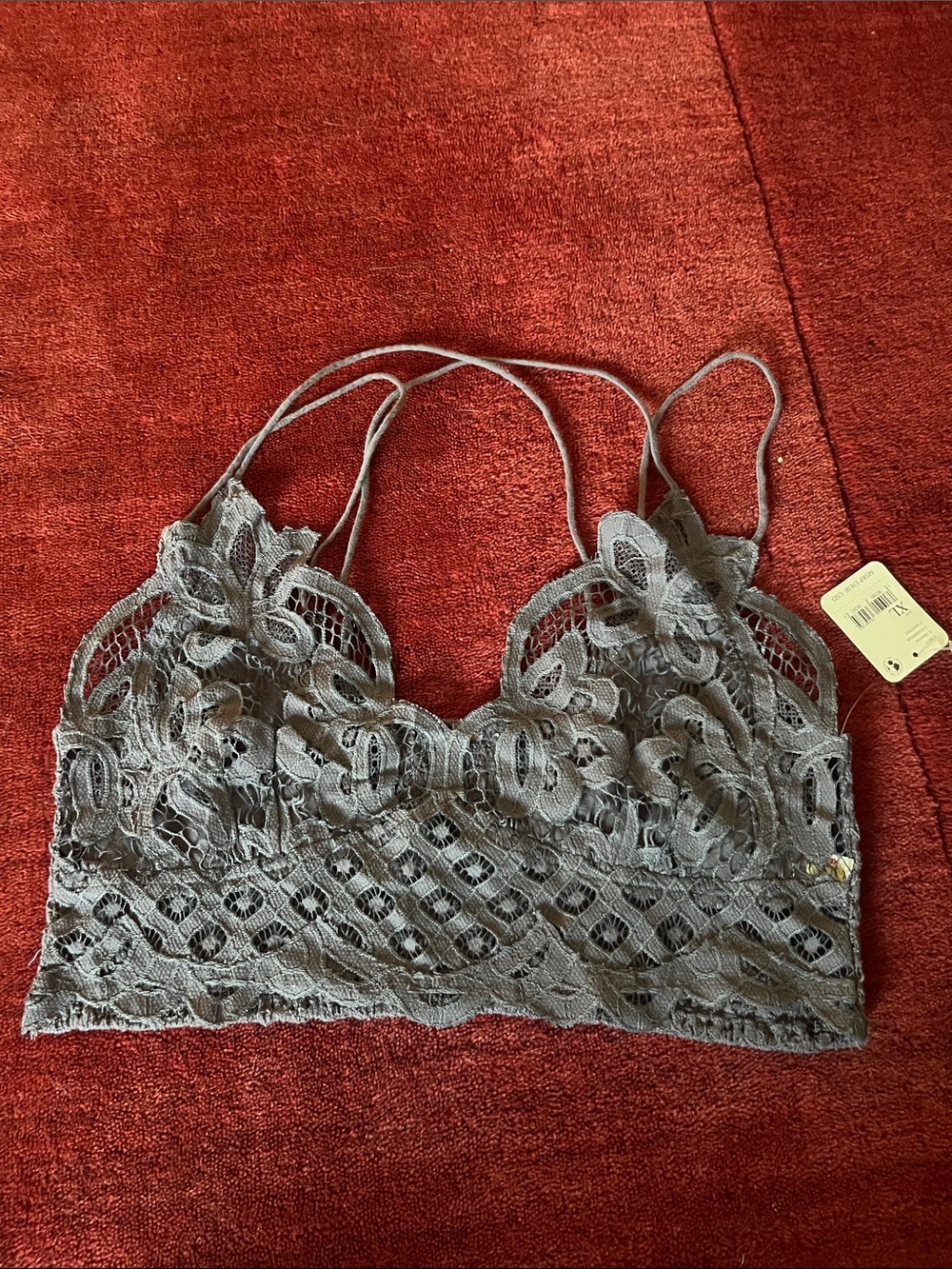 Free People Adella Bralette in Charcoal Dark Gray Lace - Picture 2 of 7